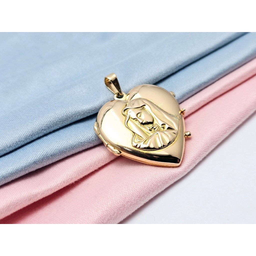Unique 18k Solid Yellow Gold Designer Saint Mary Heart Locket Charm Pendant
